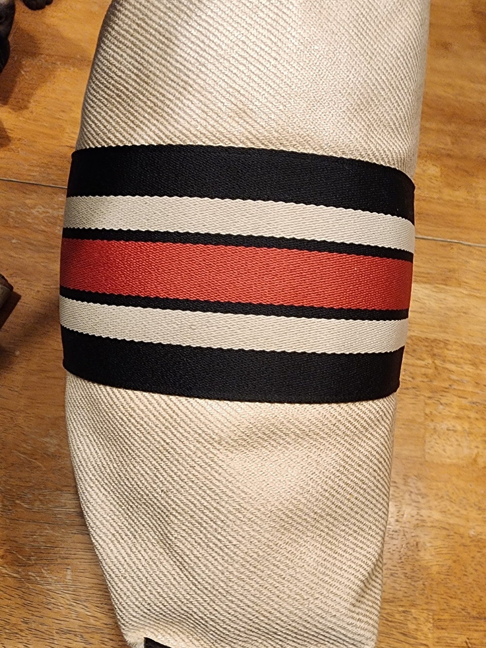 Longchamp Beige Canvas Tote with Black and Red Stripe - Picture 9 of 14
